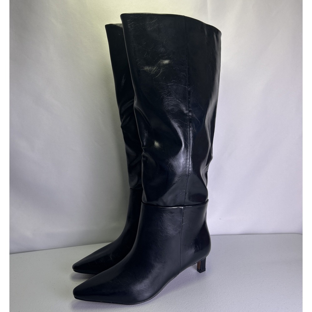 CELLENZ Women's Knee High Boots Black Pointed Toe Low Kitten Heel Size 6.5